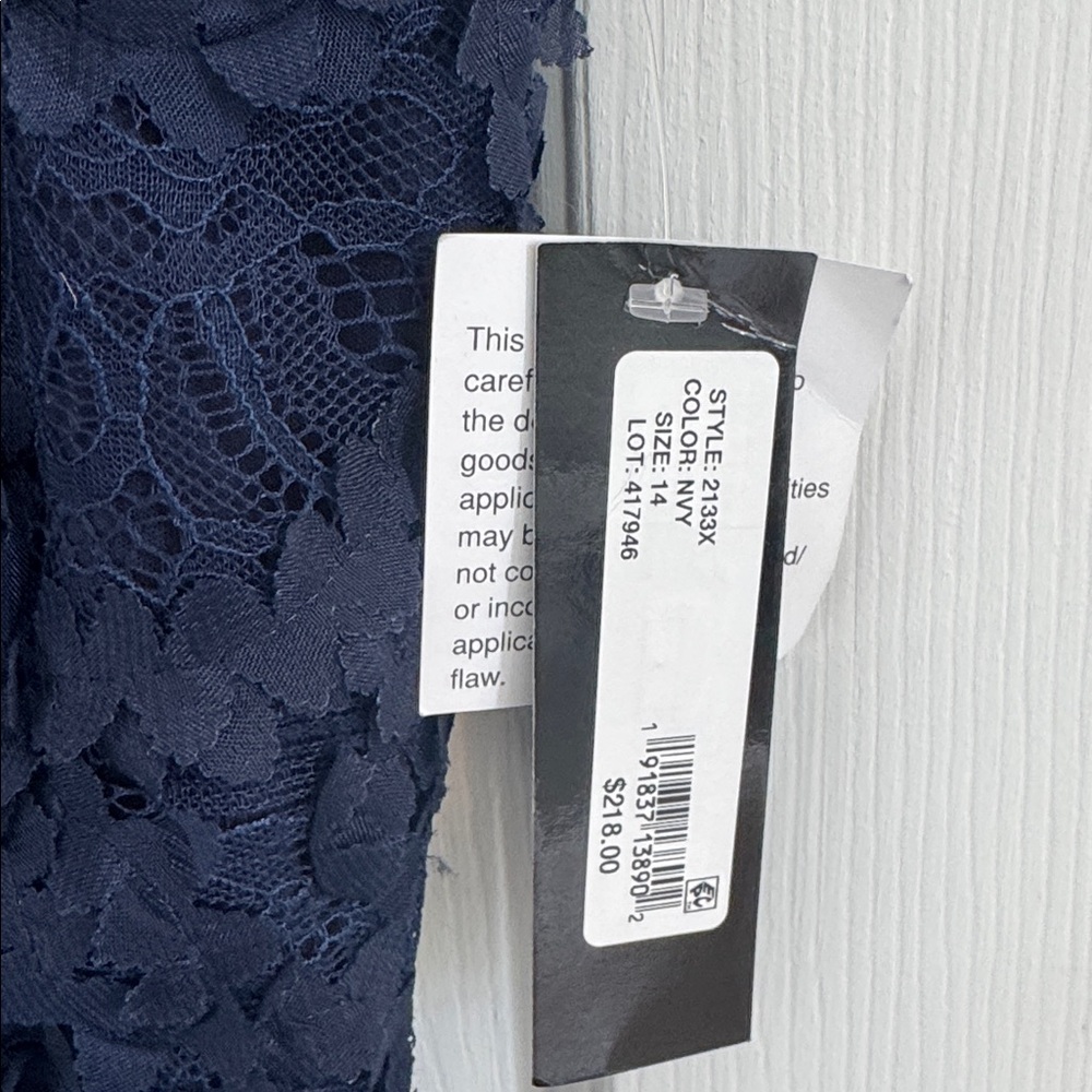NWT Xscape Navy Lace  Dress w/ Navy Fabric Flowers Throughout - Picture 10 of 13